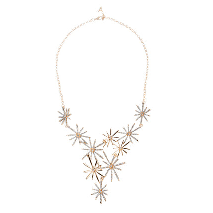Beautiful Sparkling Crystal Rhinestone Star Design Statement Necklace Set Gold - Accessoriesforever