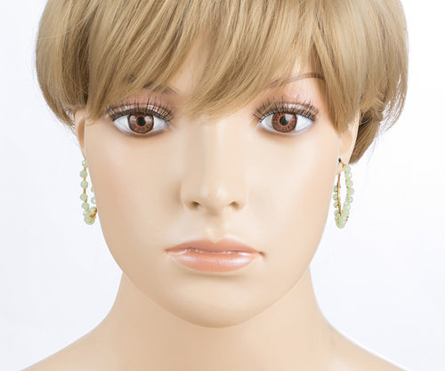Crystal Wired Handmade Beautiful Fashion Dangle Hoop Earrings Gold Green - Accessoriesforever