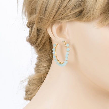 Crystal Wired Handmade Beautiful Fashion Dangle Hoop Earrings Gold Blue - Accessoriesforever