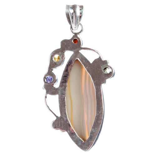 925 Sterling Silver Natural Gemstones Agate Multigems Pendant FJSVP2103