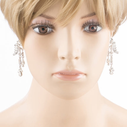 Bridal Wedding Jewelry Unique Crystal Rhinestone Linear Fashion Earrings Silver - Accessoriesforever
