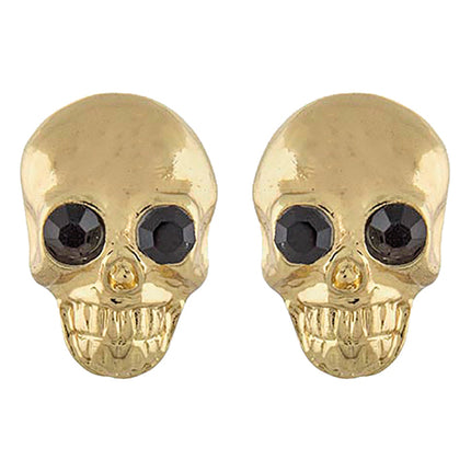 Halloween Costume Jewelry Crystal Rhinestone Skull Head Earrings E1180 Gold