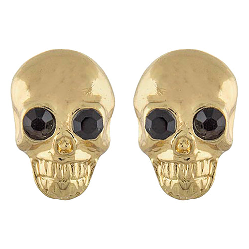 Halloween Costume Jewelry Crystal Rhinestone Skull Head Earrings E1180 Gold