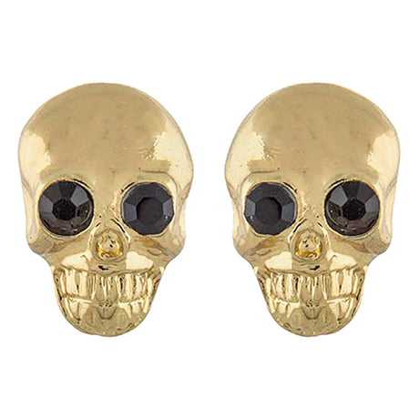 Halloween Costume Jewelry Crystal Rhinestone Skull Head Earrings E1180 Gold