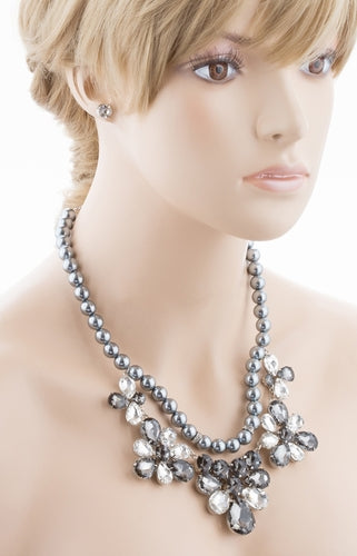 Bridal Wedding Jewelry Crystal Rhinestone Captivating Floral Bib Necklace J509GR
