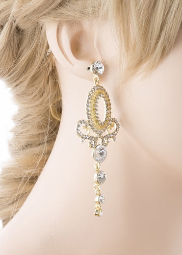 Bridal Wedding Jewelry Prom Fancy Crystal Rhinestone Dangle Earrings E967 Gold