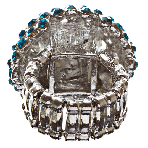 Modern Fashion Charming Duo Tone Dome Round Crystal Pave Stretch Ring R77 Blue - Accessoriesforever