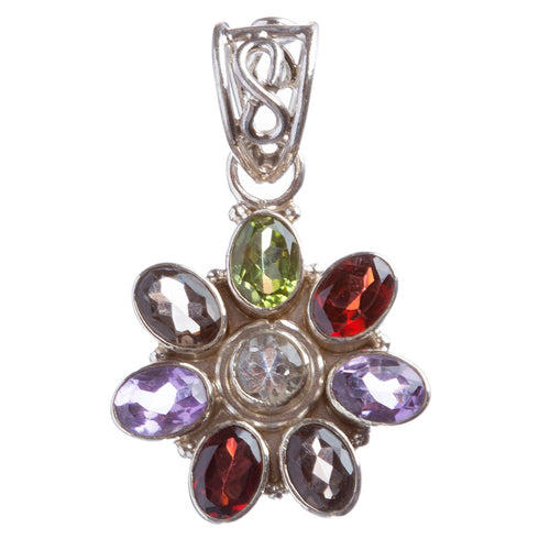 925 Sterling Silver Natural Gemstones Multigem Pendant FJSVP2067