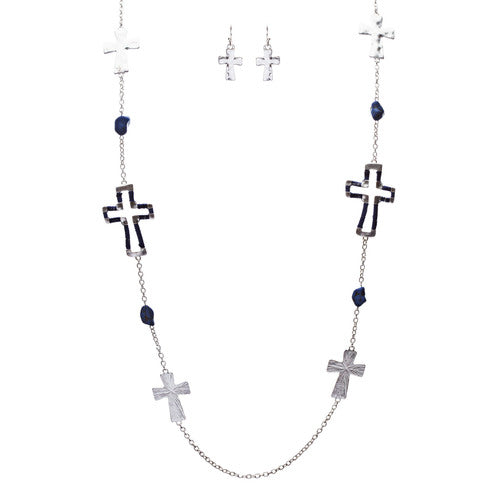 Cross Jewelry Simple Yet Fascinating Spiritual Charm Necklace Set JN223 Blue