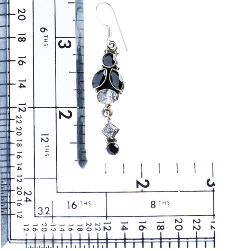 925 Sterling Silver Gemstones Natural Onyx Topaz Dangle Earrings FJSE2095