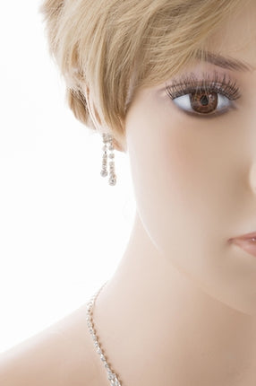 Bridal Wedding Jewelry Set Crystal Rhinestone Chic Trendy Necklace Silver Clear - Accessoriesforever