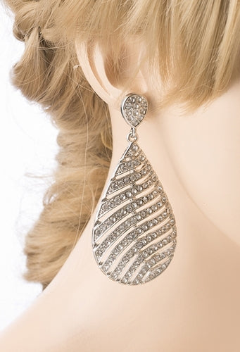 Modern Fashion Crystal Rhinestone Stunning Leaf Design Dangle Earrings E729 SLVR - Accessoriesforever