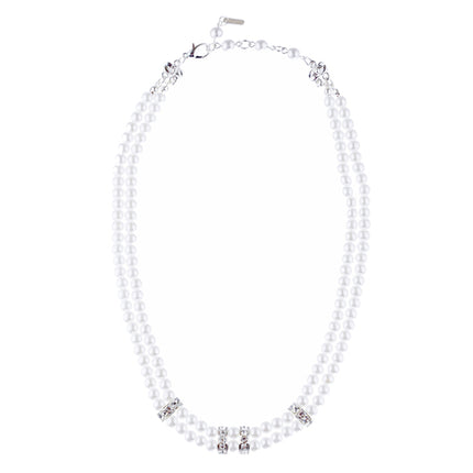 Bridal Wedding Jewelry Set Crystal Pearl Double Strands Necklace White - Accessoriesforever