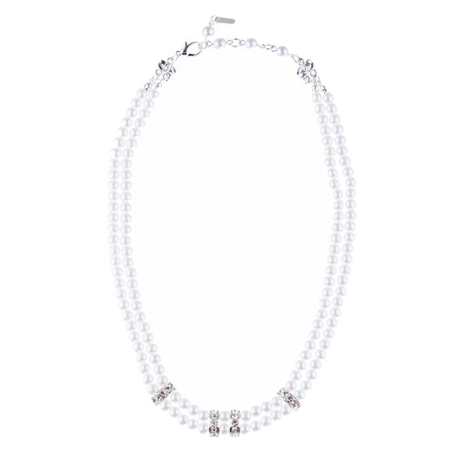 Bridal Wedding Jewelry Set Crystal Pearl Double Strands Necklace White