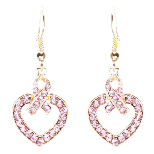 Pink Ribbon Jewelry Crystal Rhinestone Charming Heart Necklace Set JN259 Pink