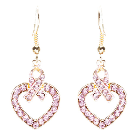 Pink Ribbon Jewelry Crystal Rhinestone Charming Heart Necklace Set JN259 Pink