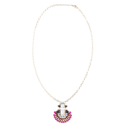 Unique Fashion Crystal Rhinestone Fan Charm Necklace And Earrings JN222 Pink - Accessoriesforever