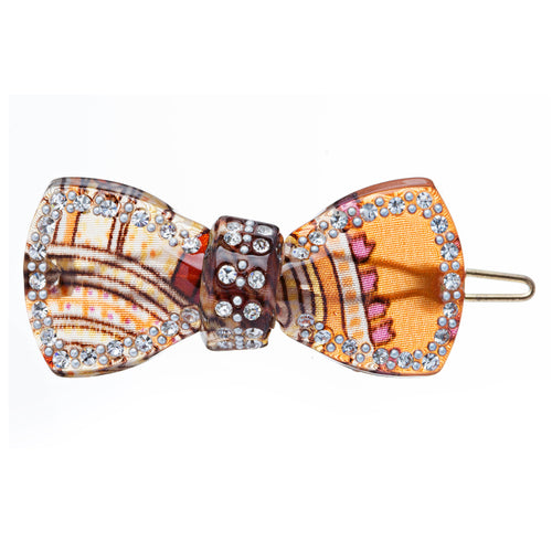 Woman Fashion Hair Clip Floral Ribbon Gold NEW 2x1, lead compliant - Accessoriesforever