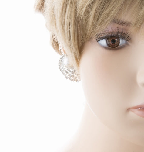 Bridal Wedding Jewelry Rhinestone Pearl Classic Style Fashion Earrings E959 SV - Accessoriesforever