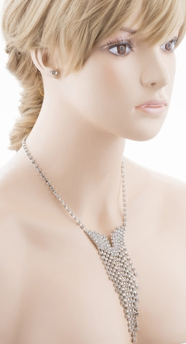 Bridal Wedding Jewelry Crystal Rhinestone Illuminating Dangling Necklace J516 SV