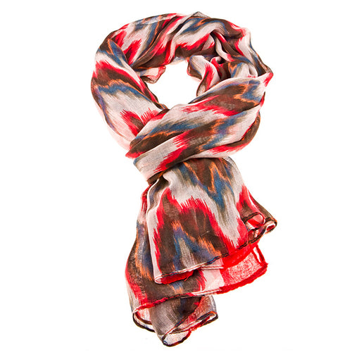 Fashion Chic Tie Dye Zig Zag Print Scarf Red Gray