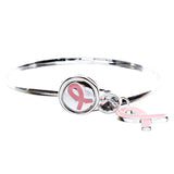 Pink Ribbon Breast Cancer Awareness Jewelry Classic Bangle Bracelet B483 Silver