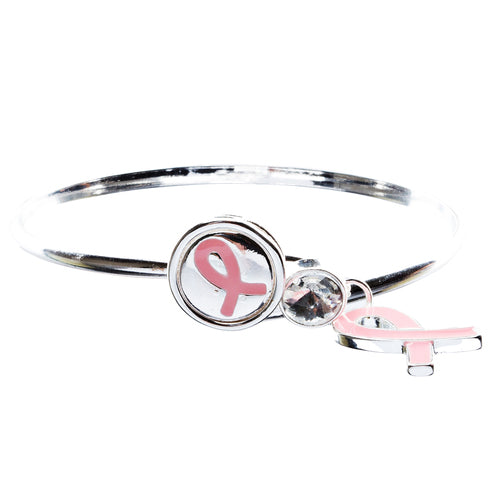 Pink Ribbon Breast Cancer Awareness Jewelry Classic Bangle Bracelet B483 Silver