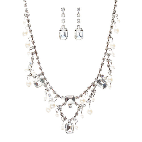 Bridal Wedding Jewelry Crystal Rhinestone Alluring Faux Pearl Necklace J581 SLV