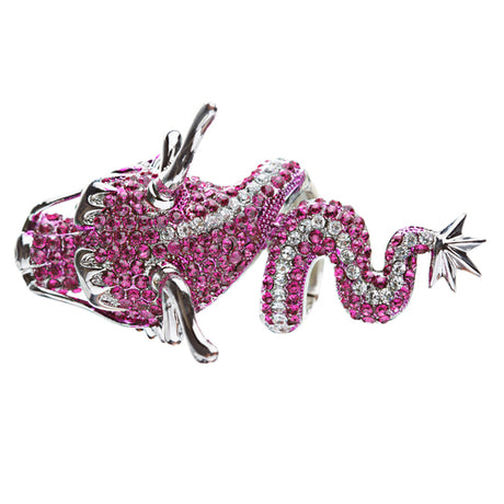 Dragon Fuchsia Pink Clear Crystals Silver Animal Stretch Adjustable Fashion Ring