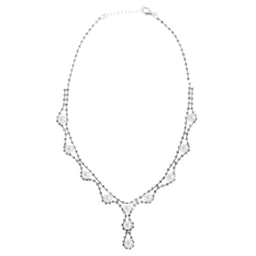 Bridal Wedding Jewelry Crystal Rhinestone Pearl Basic Y-Drop Design Necklace