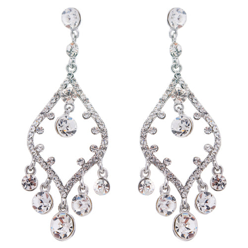 Bridal Wedding Jewelry Crystal Rhinestone Open Chandelier Dangle Earrings Silver - Accessoriesforever