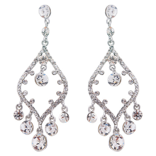 Bridal Wedding Jewelry Crystal Rhinestone Open Chandelier Dangle Earrings Silver