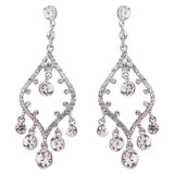 Bridal Wedding Jewelry Crystal Rhinestone Open Chandelier Dangle Earrings Silver