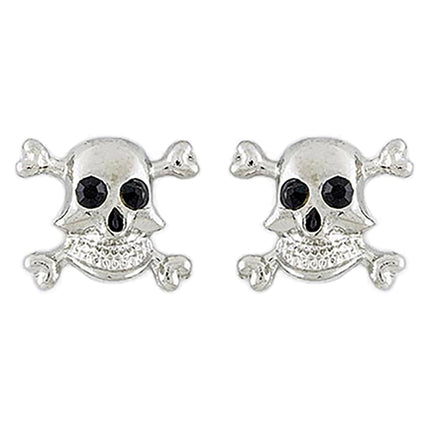 Halloween Costume Jewelry Crystal Rhinestone Skull Bone Earrings E1178 Silver