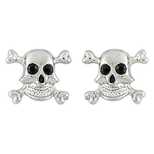 Halloween Costume Jewelry Crystal Rhinestone Skull Bone Earrings E1178 Silver