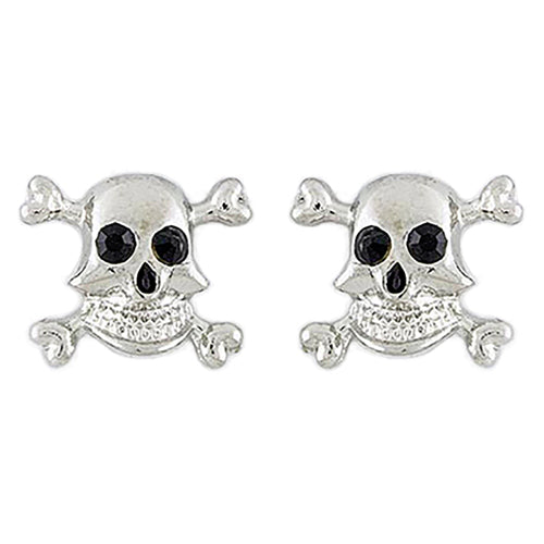 Halloween Costume Jewelry Crystal Rhinestone Skull Bone Earrings E1178 Silver
