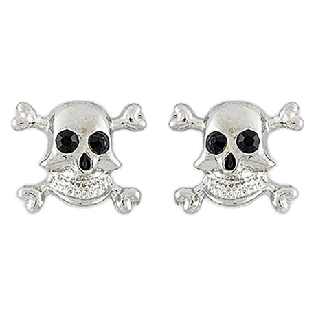 Halloween Costume Jewelry Crystal Rhinestone Skull Bone Earrings E1178 Silver