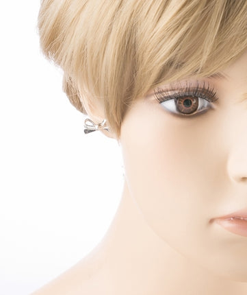 Cute Mini Bow Tie Ribbon Fashion Stud Post Earrings E615 Silver - Accessoriesforever
