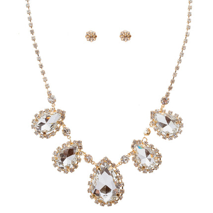 Dazzling Jewelry Set Crystal Rhinestone Elegant Tear Drop Necklace J525 Gold