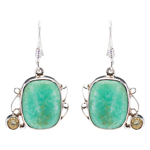 925 Sterling Silver Natural Gemstones Jade Dangle Earrings FJSVE2143