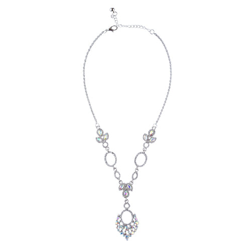 Bridal Wedding Jewelry Crystal Rhinestone Vintage Style Necklace Set J689 Silver