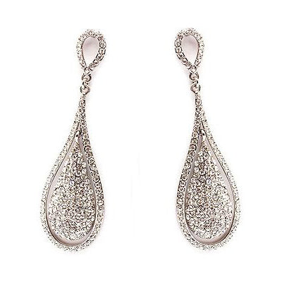 Bridal Wedding Jewelry Crystal Soft Teardrop Dangle Fashion Earrings Silver - Accessoriesforever