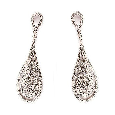 Bridal Wedding Jewelry Crystal Soft Teardrop Dangle Fashion Earrings Silver