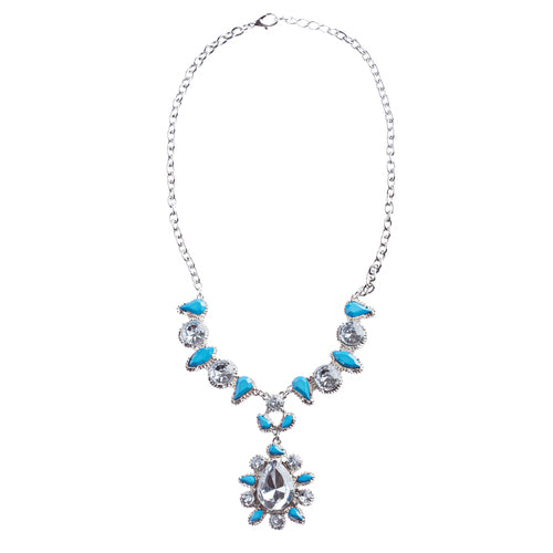 Modern Fashion Crystal Rhinestone Attractive Tear Drop Necklace JN244 Blue