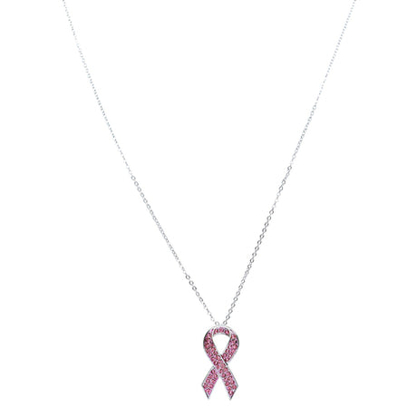 Ribbon Cancer Awareness Jewelry Crystal Rhinestone Charm Necklace Pink