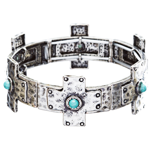 Cross Jewelry Fascinating Turquoise Stone Link Stretch Wrap Around Bracelet B475