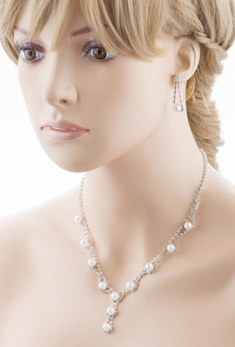 Bridal Wedding Jewelry Crystal Rhinestone Pearl Basic Y-Drop Design Necklace