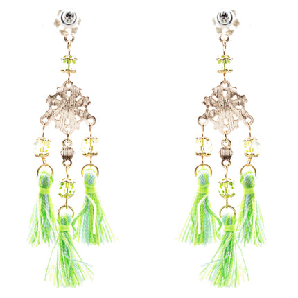 Unconventional Design Crystal Rhinestone Fun Tasseled Dangle Earrings E811 Green - Accessoriesforever