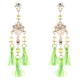 Unconventional Design Crystal Rhinestone Fun Tasseled Dangle Earrings E811 Green