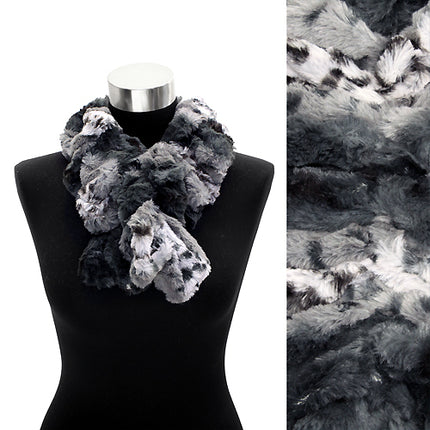Faux Fur Ruffle Animal Print Scarf Black White